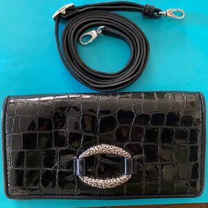 Brighton Black Croc-Embossed Wallet with Silver Accents